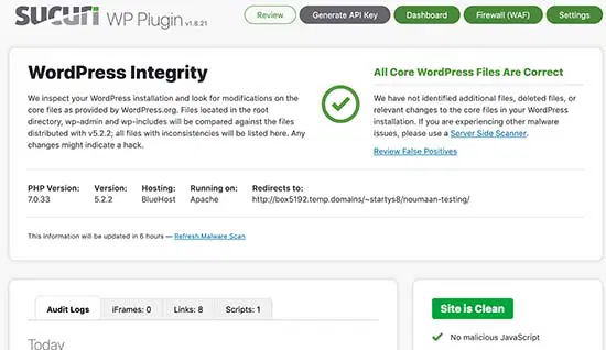 5+ Migliori plugin per la sicurezza di Wordpress nel 2022 per bloccare i cattivi 5 Sucurri wordpress dashboard