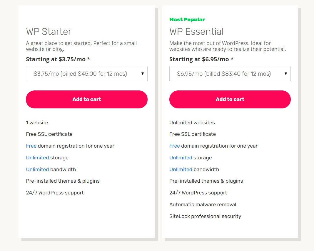 iPage wordpress hosting plans
