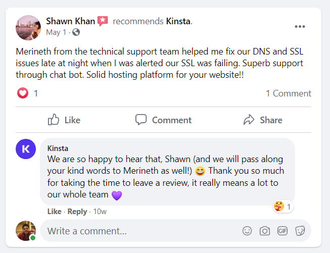 Kinsta Review 2022:比我的舊主機快 10 倍(價值)? 34 Kinsta Hosting Facebook Review (3)