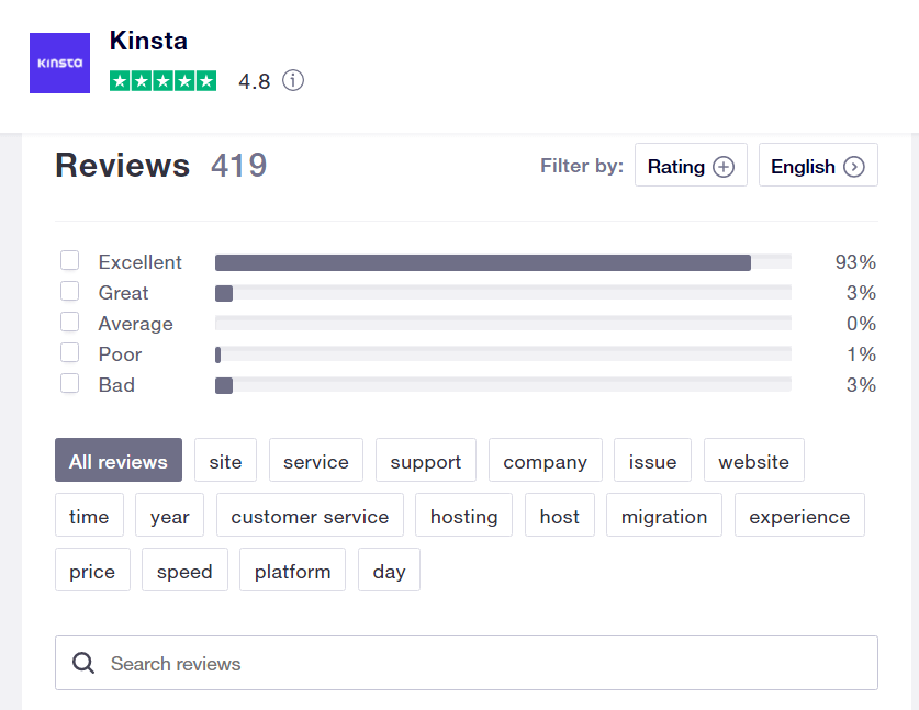 Kinsta Review 2022:比我的舊主機快 10 倍(價值)? 35 Kinsta TrustPilot hosting review