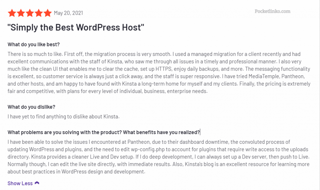 Kinsta Review 2022:比我的舊主機快 10 倍(價值)? 29 Kinsta Hosting g2 review