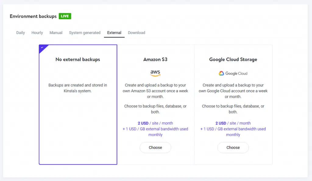Kinsta Review 2022:比我的舊主機快 10 倍(價值)? 19 Kinsta External Backups