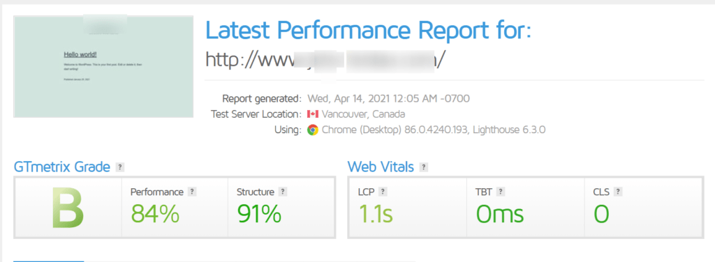 Examen de l'hébergement ChemiCloud - Regard intérieur et statistiques de vitesse (2022) 4 Chemicloud website speed testing gt metrix