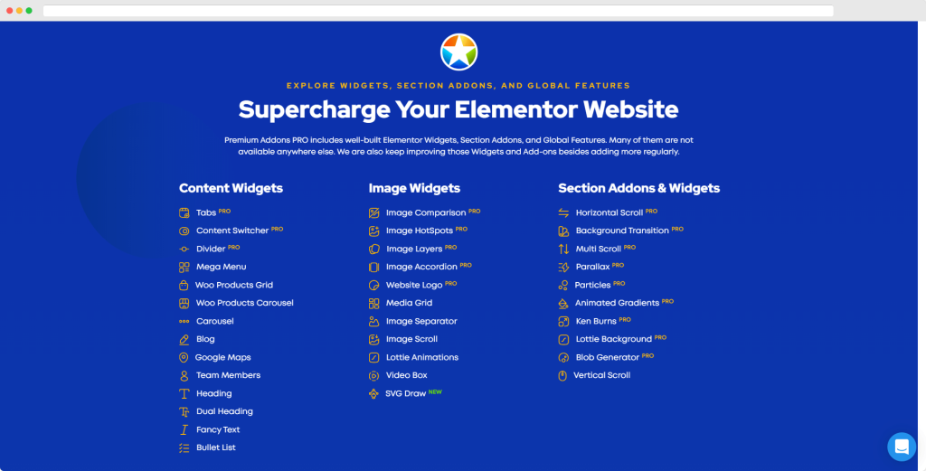 Addons Premium untuk fitur utama Elementor