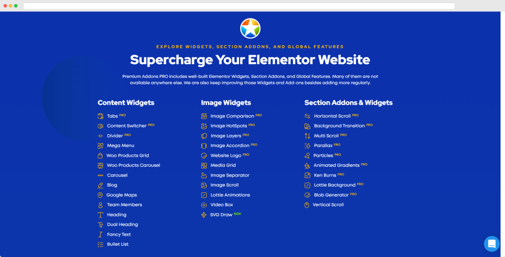 Complementos premium para características clave de Elementor