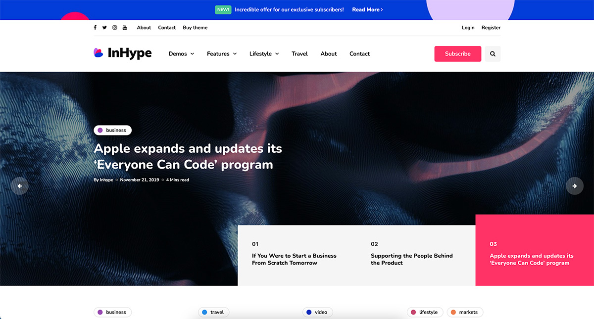 ธีม WordPress บล็อกเทคโนโลยี InHype