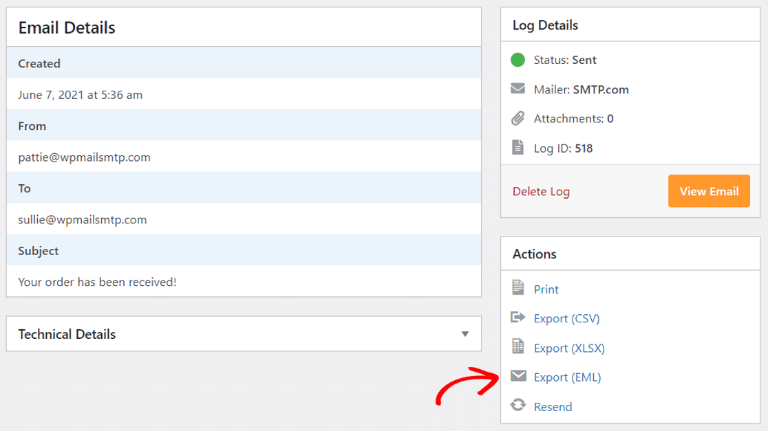 export email file WP Mail SMTP