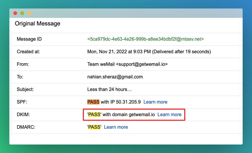 DKIM 通行證確認