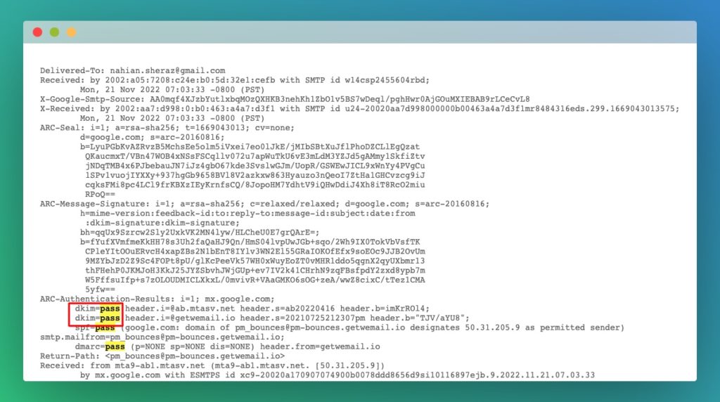 Verificare DKIM prin gmail