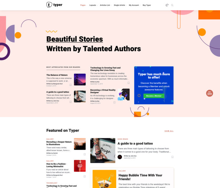 typer author publishing theme