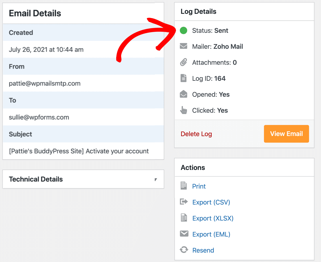 Status of BuddyPress activation email