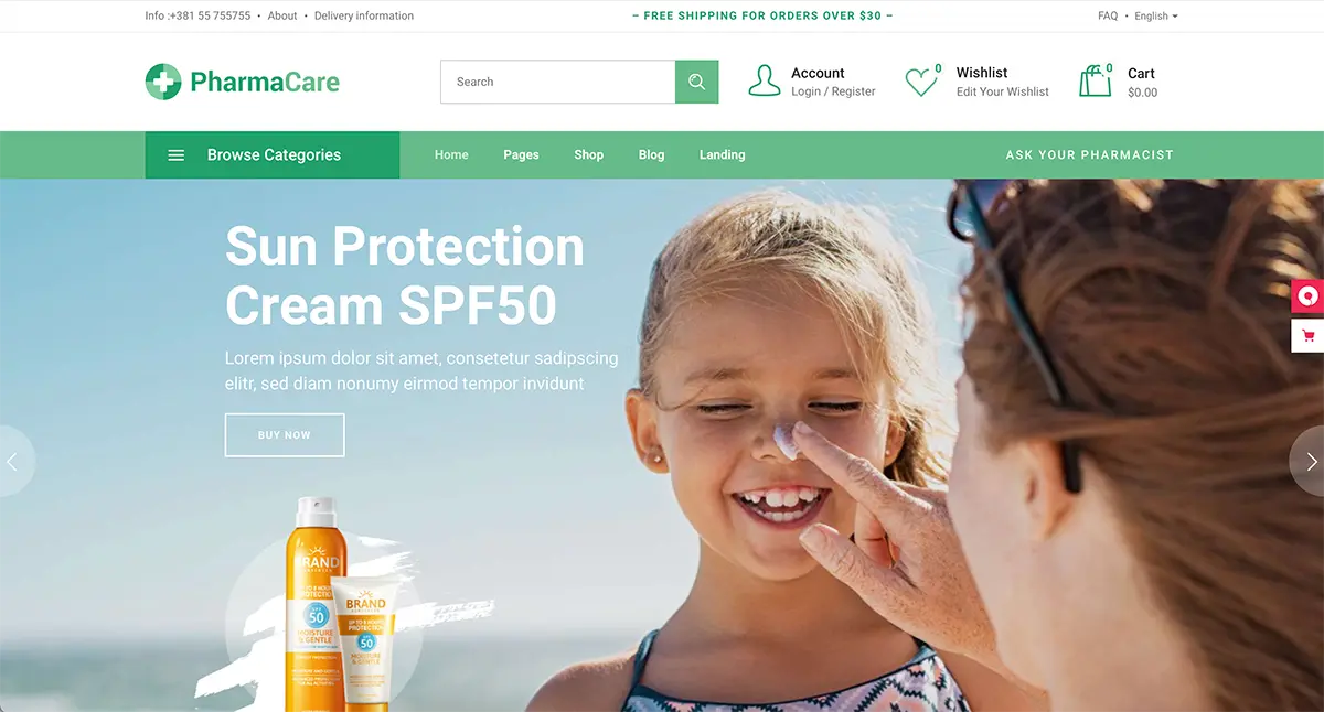 PharmaCare 약국 WordPress 테마