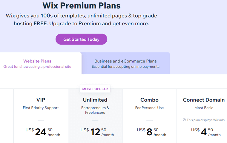 Wix 網站計劃