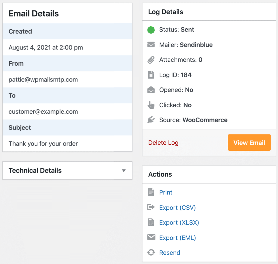 WooCommerce email log