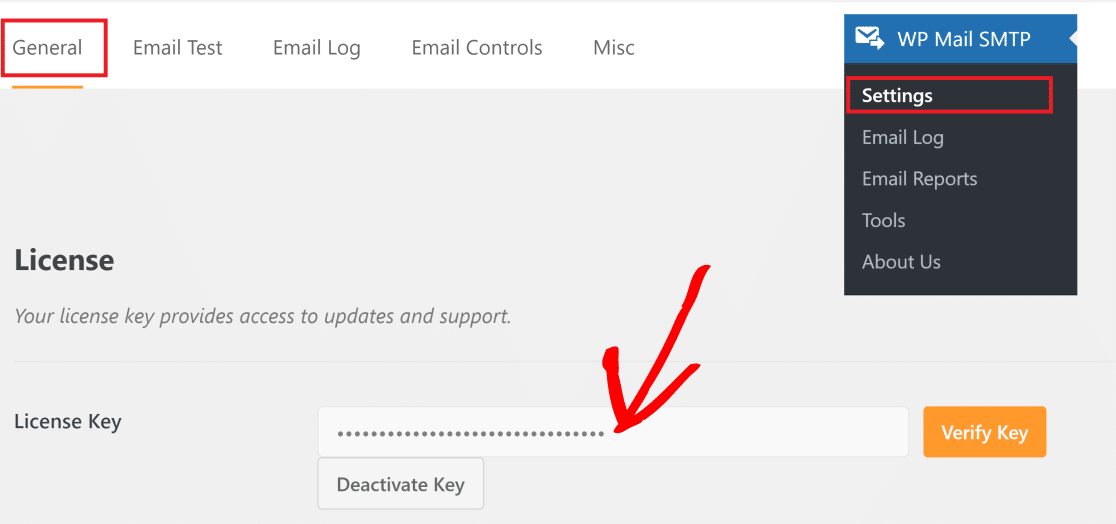 การตั้งค่าคีย์ใบอนุญาตของ wp mail - WP Mail SMTP wp mail smtp license key setting