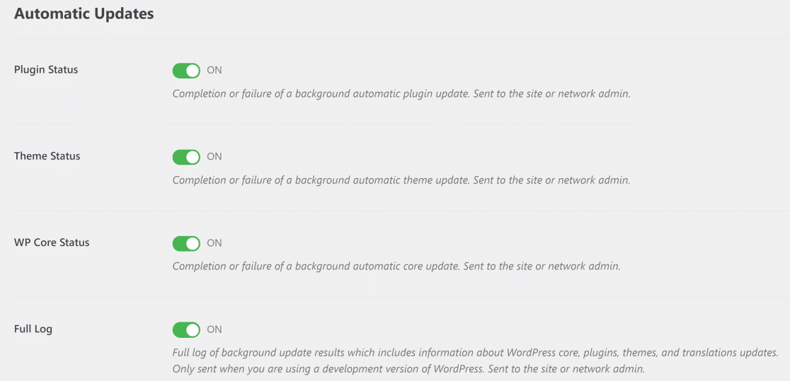 อัปเดตอัตโนมัติควบคุมอีเมล - WP Mail SMTP Automatic updates email controls