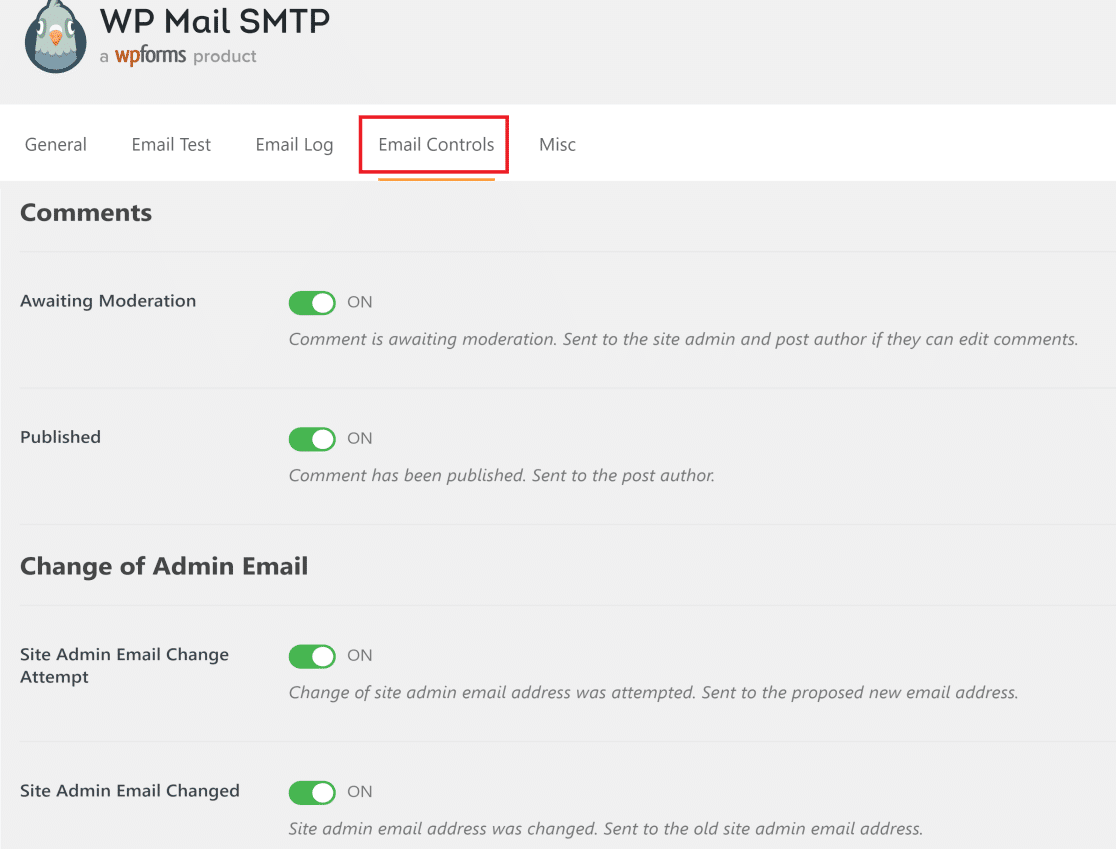 การตั้งค่าการควบคุมอีเมล - WP Mail SMTP email-controls