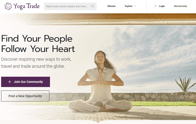 Site de oportunidades de emprego e espaço na Yoga Trade