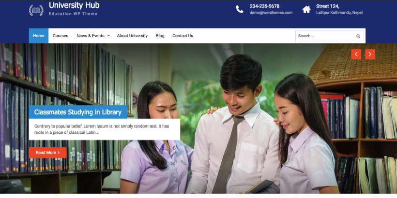 University Hub ธีม WordPress การศึกษาฟรี