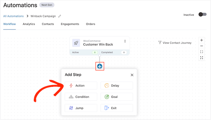 Hinzufügen von Aktionen zu einem automatisierten Workflow in WordPress