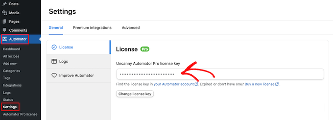 Hinzufügen einer Uncanny Automator-Lizenz zu Ihrer WordPress-Website