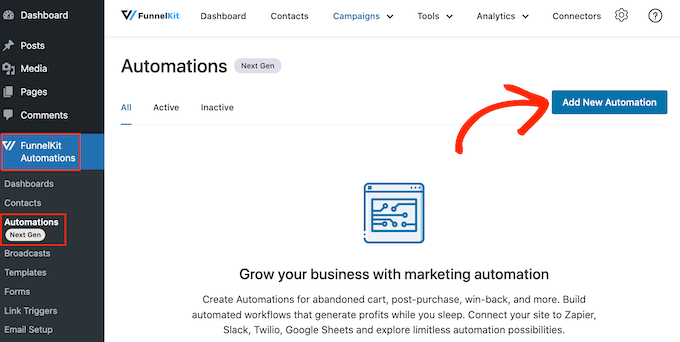 Erstellen einer neuen WordPress-Automatisierung mit FunnelKit