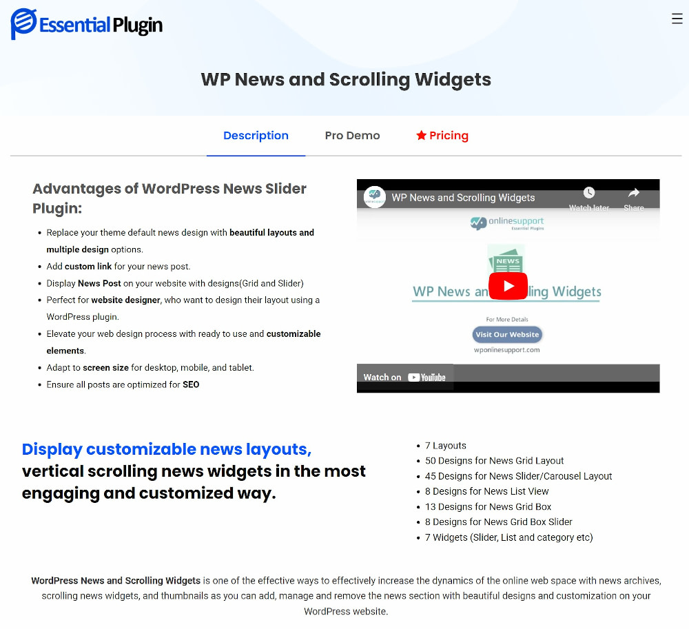 WP News y Widgets de desplazamiento