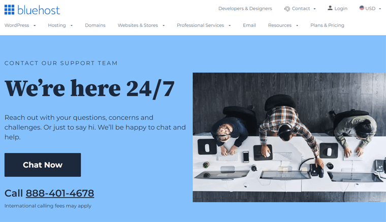 Контактная страница Bluehost