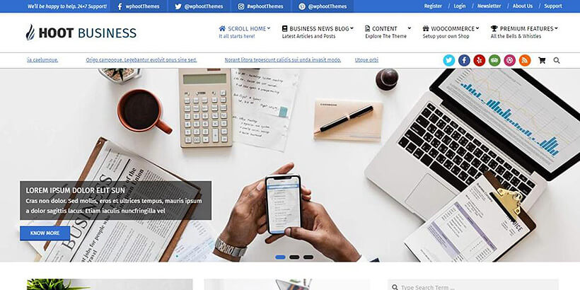 hoot Business ฟรี Gutenberg ธีมเวิร์ดเพรสที่เข้ากันได้
