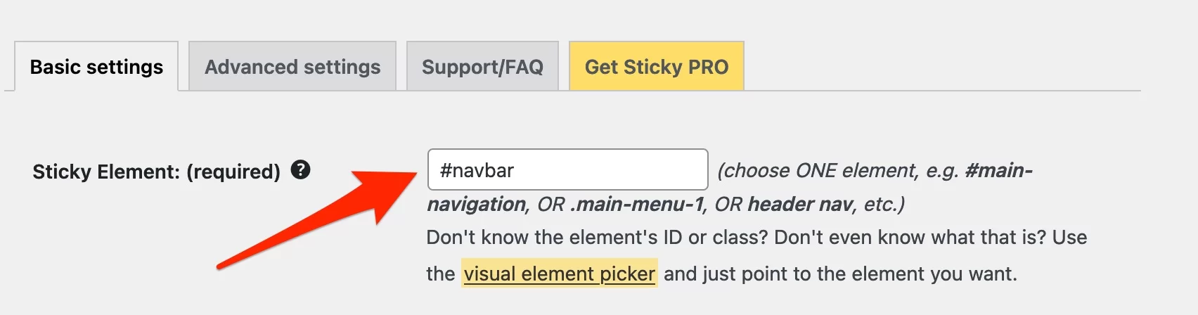 Tambahkan ID elemen untuk membuat elemen lengket di Sticky Menu & Sticky Header.