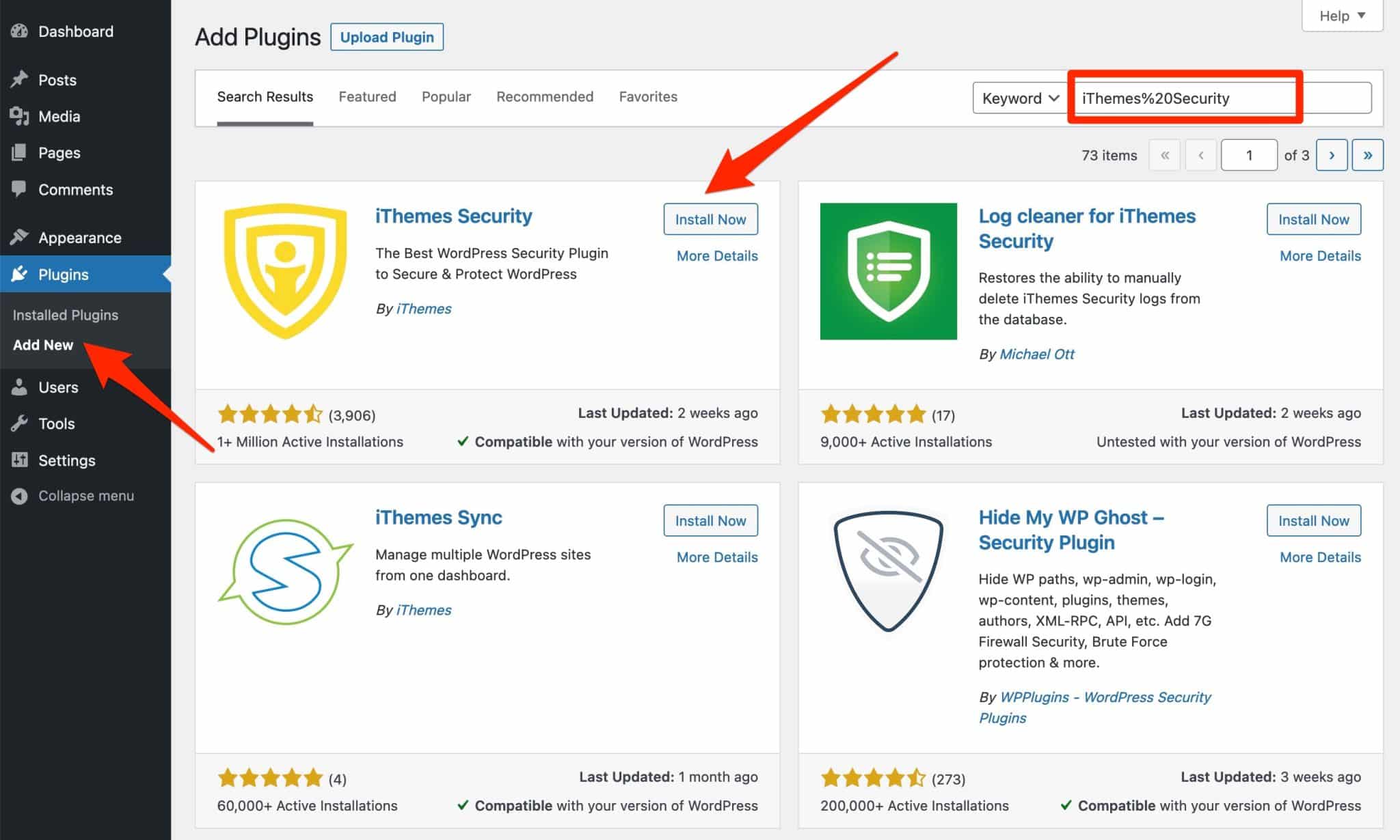 Installazione di iThemes Security attraverso il back office.