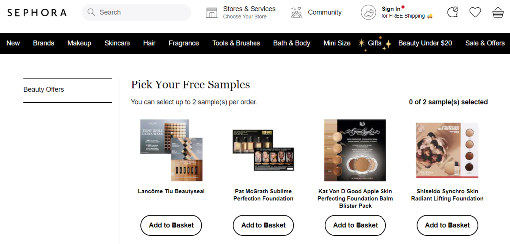 عينة خالية من sephora - كوبونات متقدمة Free samples on Sephora's online store.