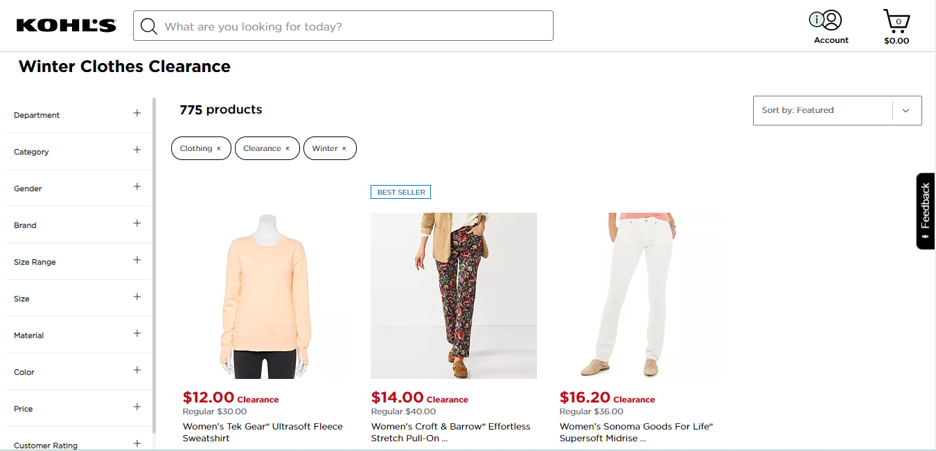 تخليص ملابس الشتاء - كوبونات متقدمة A winter clothes clearance sale on an online store.