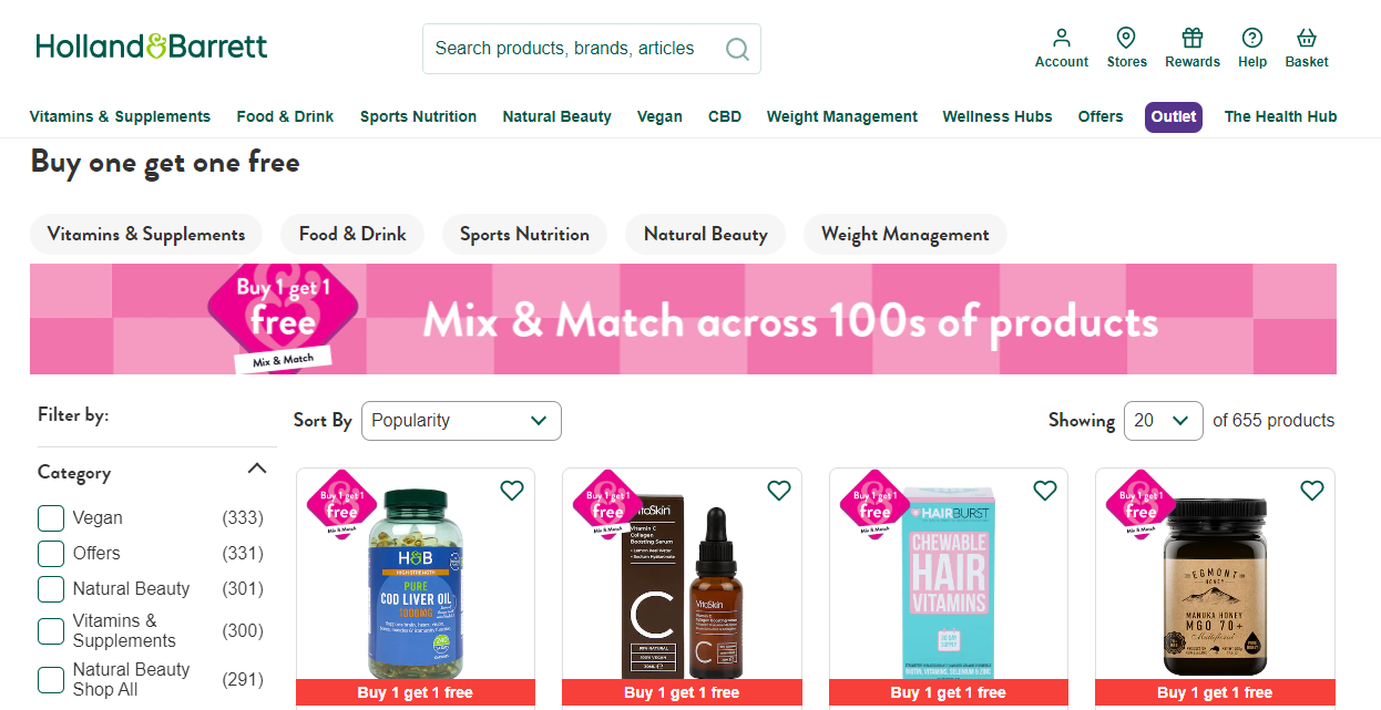 holland-barret-bogo - كوبونات متقدمة A BOGO sale on Holland & Barrett's website.