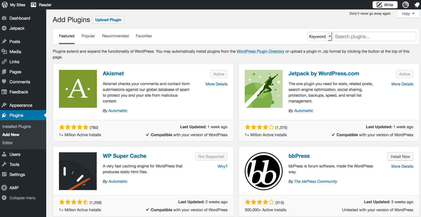 Adăugarea de pluginuri prin WP-Admin pe WordPress.com