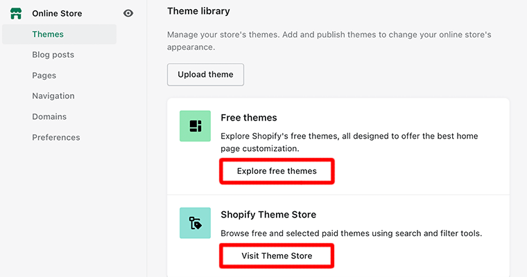 Explorați secțiunea Biblioteca de teme Shopify