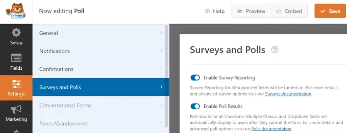 Habilitar la opción de resultados de encuestas y sondeos Enable survey and poll results option