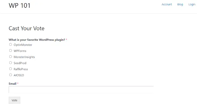 Encuesta en una publicación de blog de WordPress View poll form preview