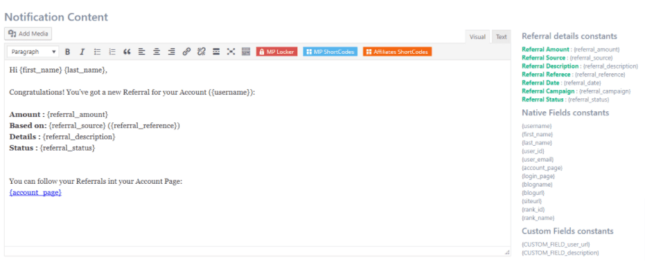 Ultimate Affiliate Pro user referral notification