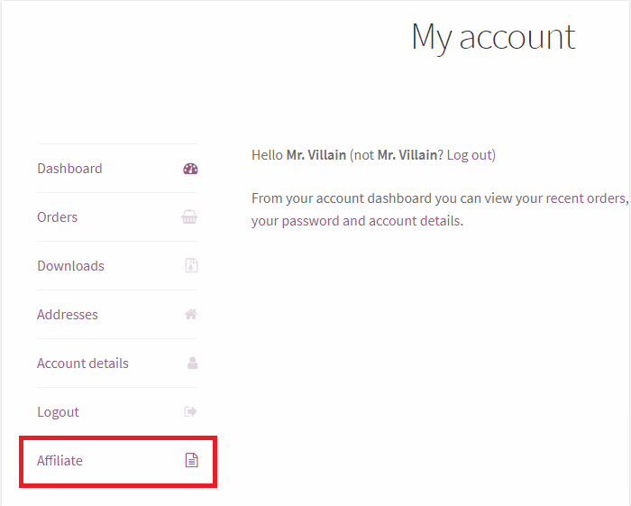 woocommerce account page