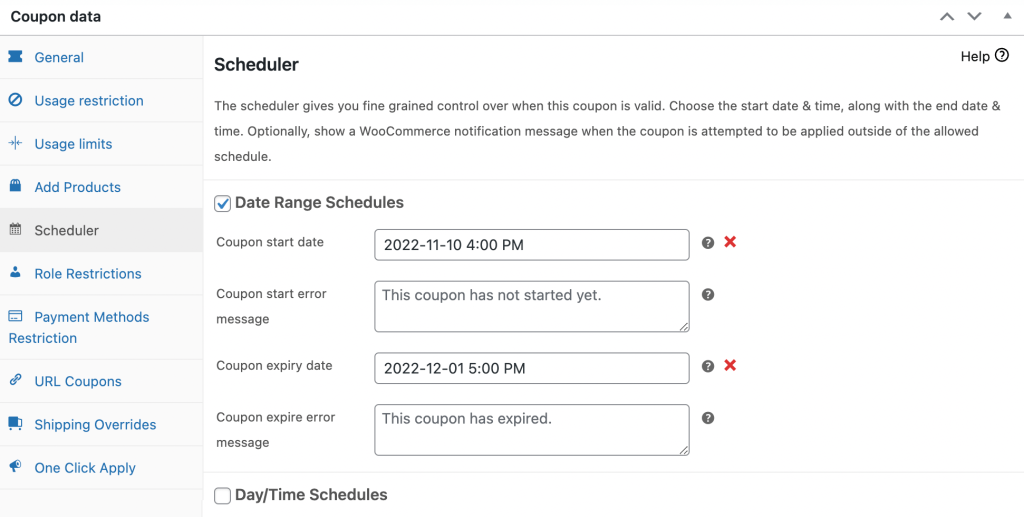 Agendador de Cupons - Cupons Avançados Coupon scheduler