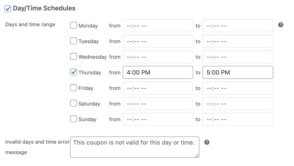 Cupom-Dias-Disponíveis - Cupons Avançados Coupon available days