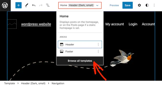 フル サイト エディターでテンプレートを変更する