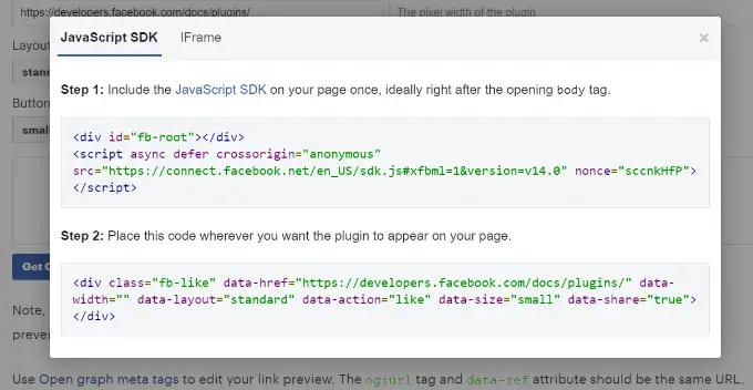 Facebook Like 按鈕代碼生成器 Copy the SDK code