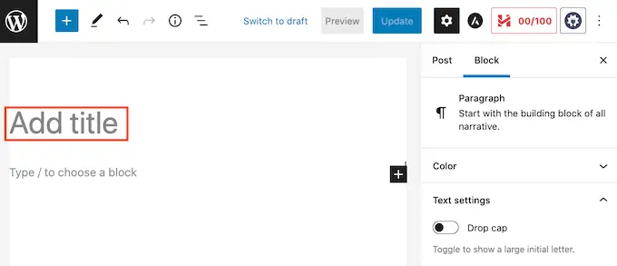 Crearea unei pagini WordPress sau a unui titlu de postare