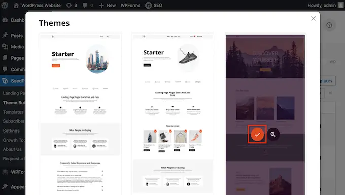 Selectarea unui șablon WordPress SeedProd