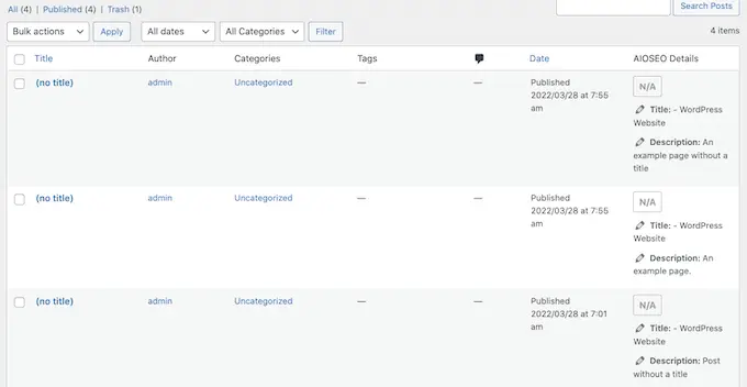 Mai multe pagini WordPress fără titlu