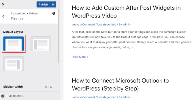 การลบแถบด้านข้างโดยใช้ WordPress Customizer