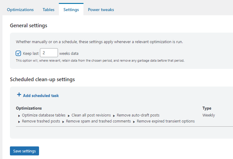 wp optimize scheduled clean up