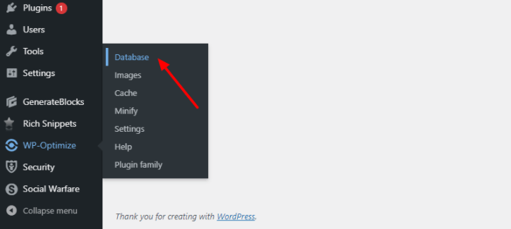 wp optimize database